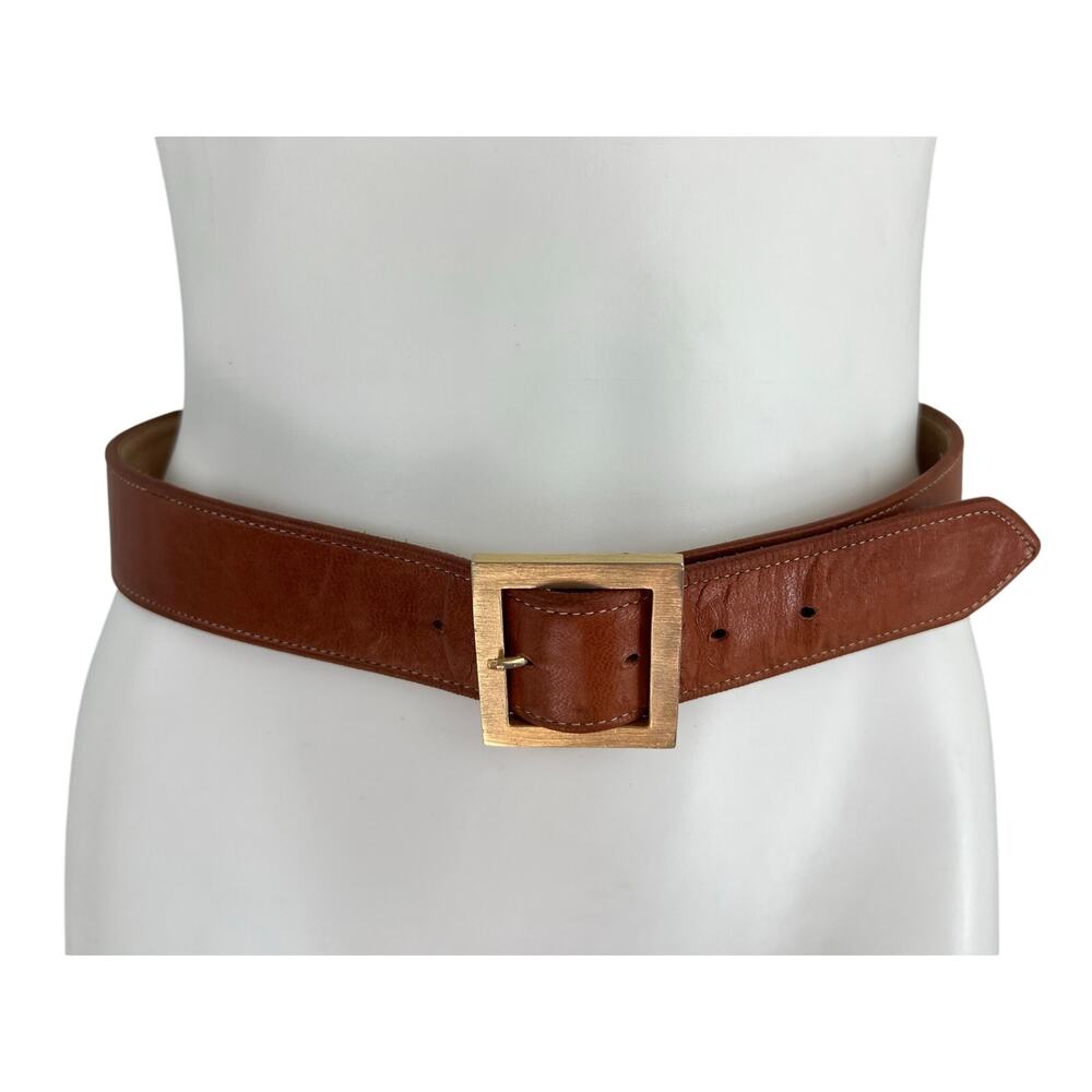 Women's Isaac Mizrahi Brown Leather Belt with Gold Hardware Medium